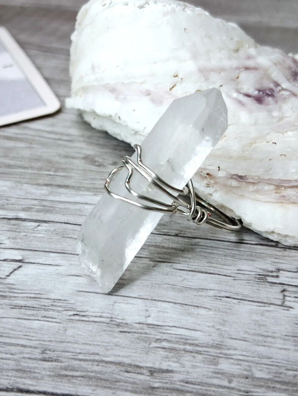 Raw Clear Quartz Crystal Wire Wrap Ring 7.5